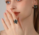 Camellia Flower Black Enamel Ring