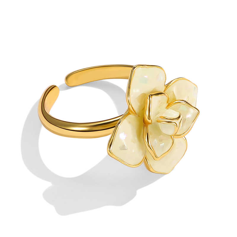 Camellia Flower White Enamel Ring