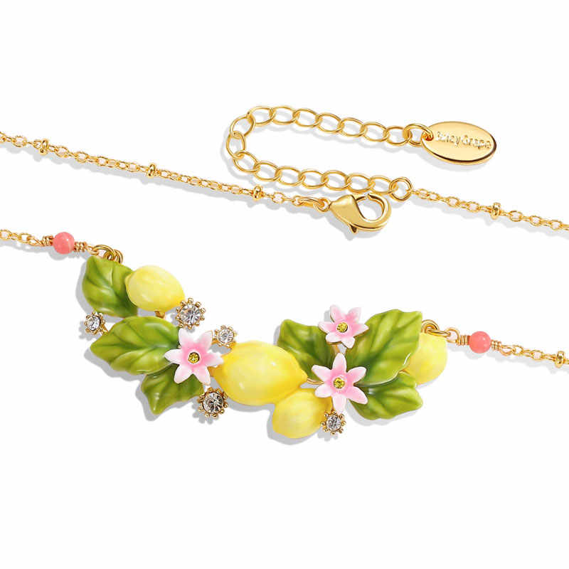 Lemon And Flower Enamel Pendant Necklace