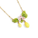 Lemon And Pink Flower Enamel Pendant Necklace