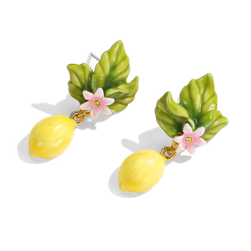 Lemon And Flower Enamel Dangle Earrings