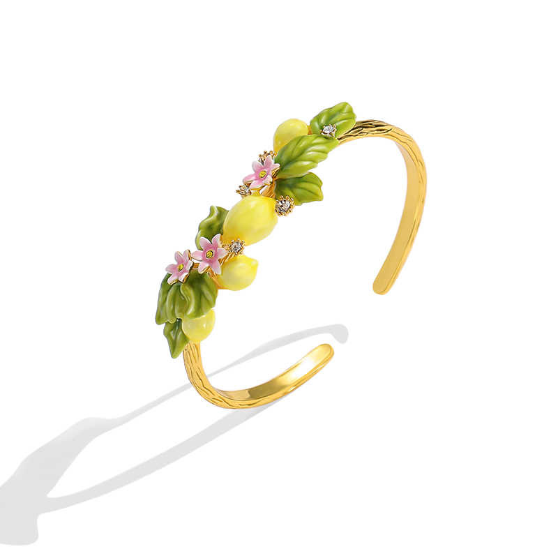 Lemon Flower Blossom Enamel Bangle Bracelet