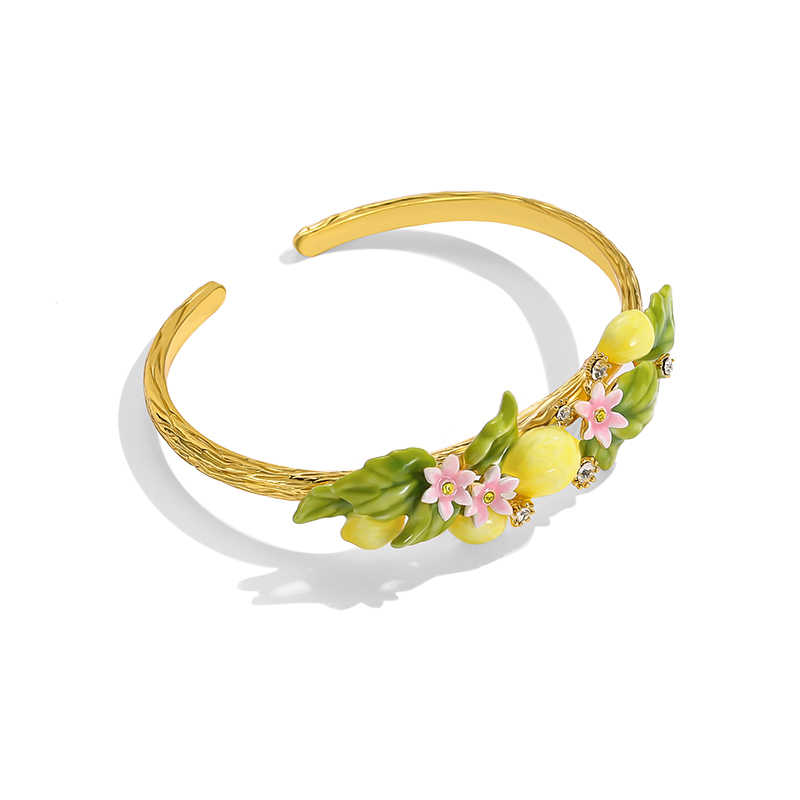 Lemon Flower Blossom Enamel Bangle Bracelet