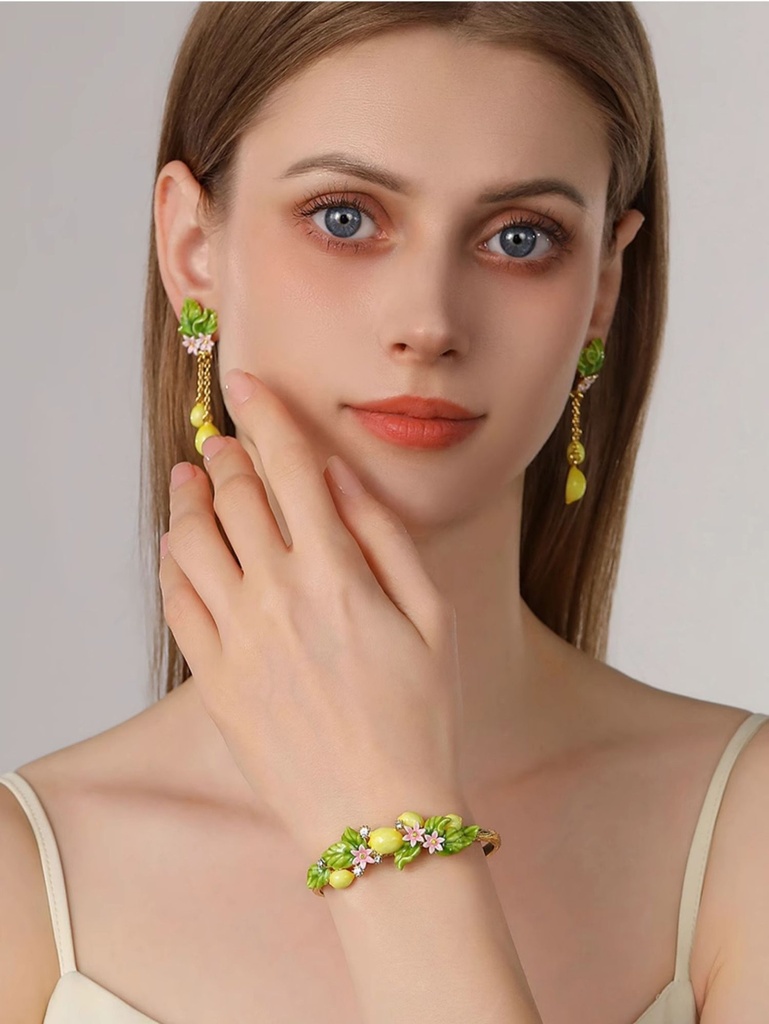 Lemon Flower Blossom Enamel Bangle Bracelet