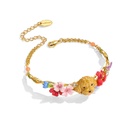 Cute Puppy And Flower Blossom Enamel Bangle Chain Bracelet