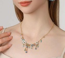 Blueberry Flower Zircon Enamel Chain Tassel Necklace