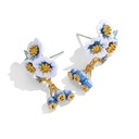 Flower With Blueberry Enamel Dangle Stud Earrings