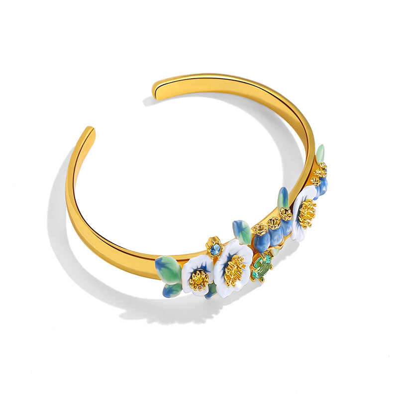 Flower And Blueberry Enamel Bangle Bracelet