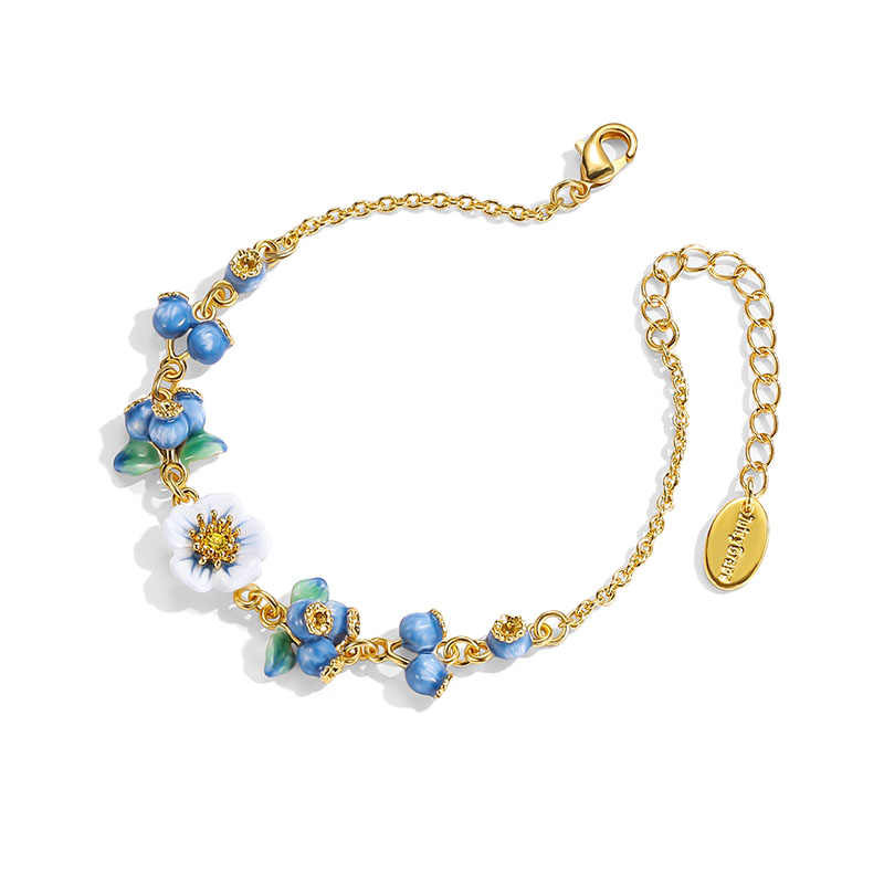 Flower And Blueberry Enamel Chain Bracelet