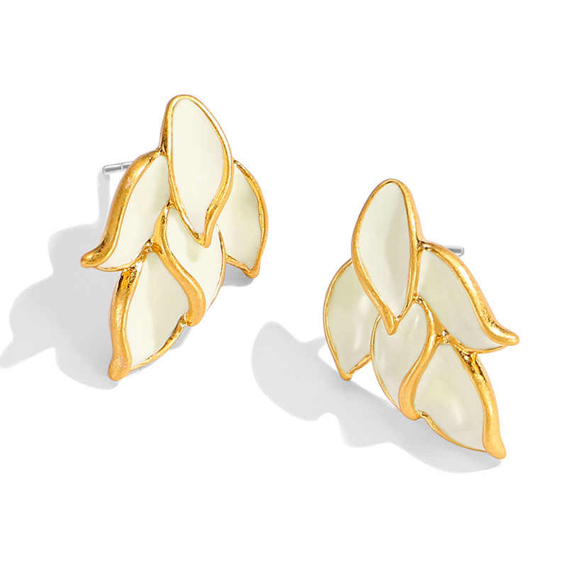 Leaf Shape Elegant Enamel Stud Earrings