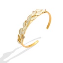 Leaf Shape Zircon Elegant Enamel Bangle Bracelet1