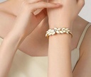 Leaf Shape And Zircon Elegant Enamel Bangle Bracelet3