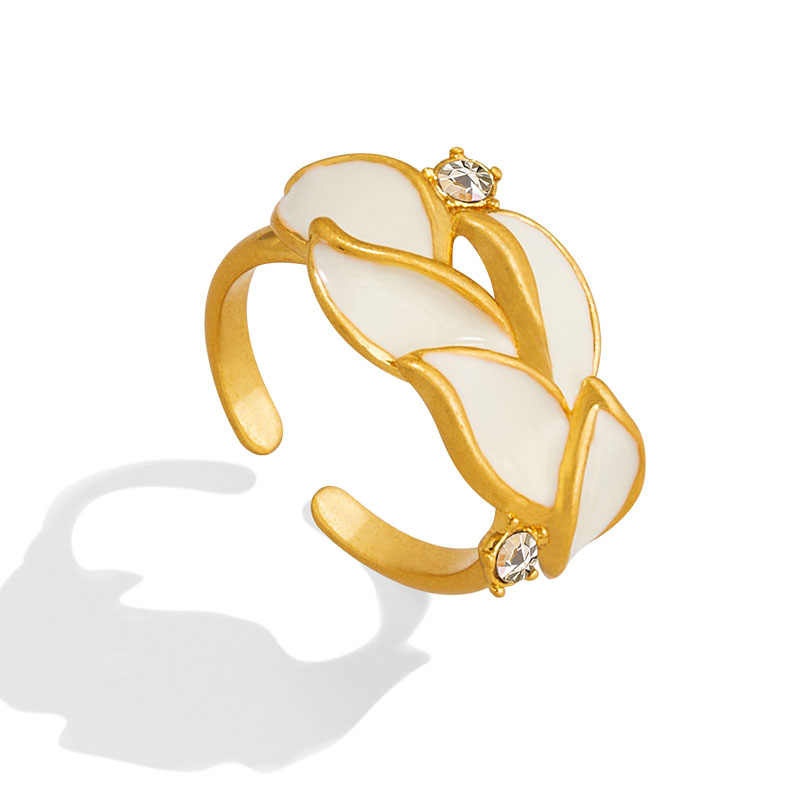 Leaf Shape And Zircon Elegant Enamel Adjustable Ring1