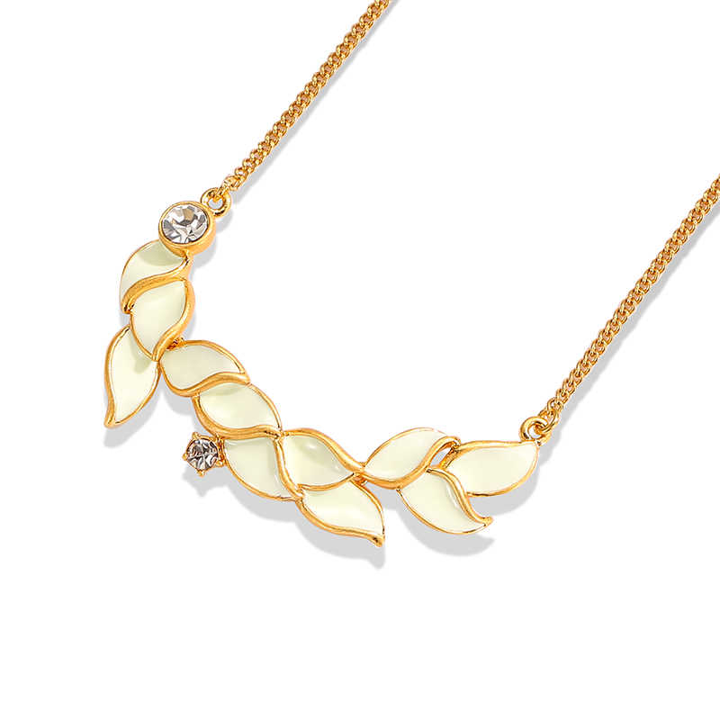 Leaf Shape Zircon Elegant Enamel Collarbone Necklace Bracelet1