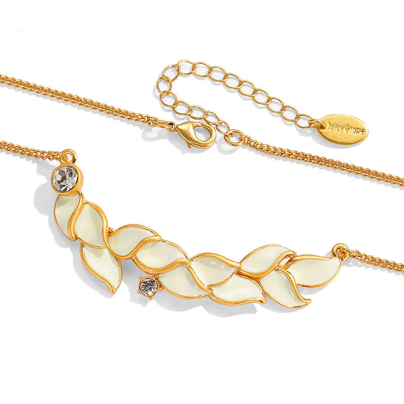 Leaf Shape Zircon Elegant Enamel Collarbone Necklace Bracelet2