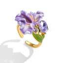 Purple Flower de Luce Irises And Gem Enamel Adjustable Ring2