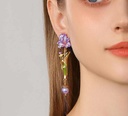 Purple Flower Irises de Luce And Gem Enamel Dangle Stud Earrings3