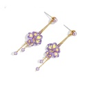 Purple Flower Irises de Luce And Gem Enamel Dangle Tassel Stud Earrings2