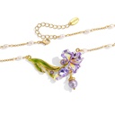 Purple Flower Irises de Luce And Gem Pearl Enamel Pendant Earrings2