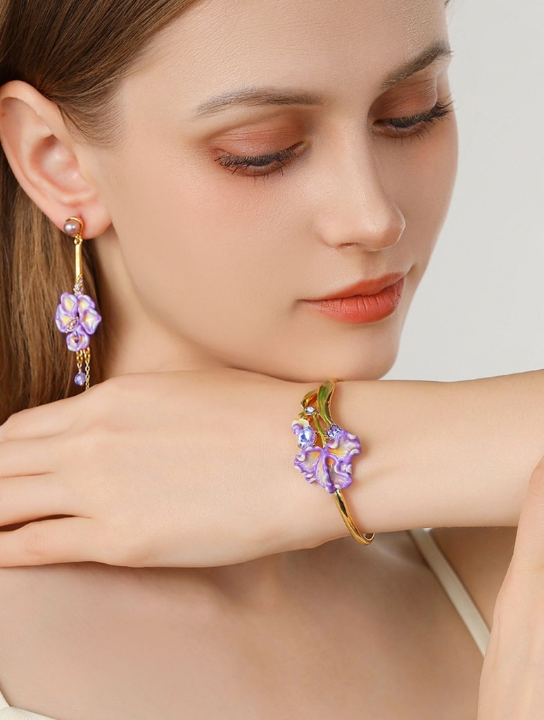 Purple Flower Irises de Luce And Gem Enamel Adjustable Bangle Bracelet4