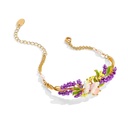 Lavender Purple Flower And Butterfly Enamel Chain Bracelet1