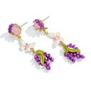 Lavender Purple Flower And Stone Butterfly Enamel Dangle Stud Earrings2