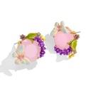 Lavender Purple Flower And Stone Butterfly Enamel Stud Earrings1