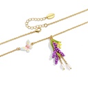 Lavender Purple Flower And Butterfly Pearl Enamel Pendant Necklace2