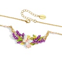 Lavender Purple Flower Branch With Butterfly Enamel Pendant Necklace2