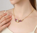 Lavender Purple Flower Branch With Butterfly Enamel Pendant Necklace3