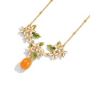 Flower Blossom With Fruit Apricot Enamel Pendant Necklace1