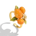 Fruit Apricot With Flower Enamel Adjustable Ring1