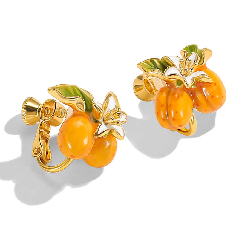 Fruit Apricot Flower Enamel Stud Earrings2