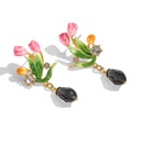 Tulip Flower Zircon Enamel Dangle Stud Earrings2