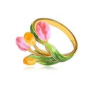 Tulip Flower Blossom Zircon Enamel Adjustable Ring1