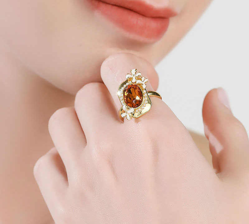 Flower And Stone Gem Enamel Adjustable Ring3