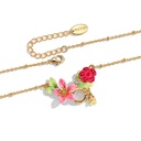 Pink Red Flower Enamel Pendant Necklace2