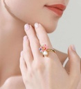 Pink Blue Flower Pearl Enamel Adjustable Ring3