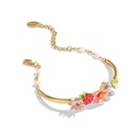 Pink Purple Flower Blossom Enamel Bangle Chain Bracelet1