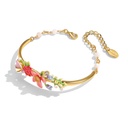 Pink Purple Flower Blossom Enamel Bangle Chain Bracelet2