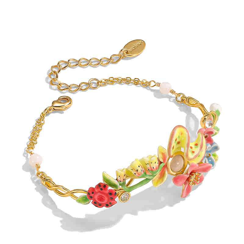 Flower Blossom Branch Enamel Bangle Chain Bracelet2