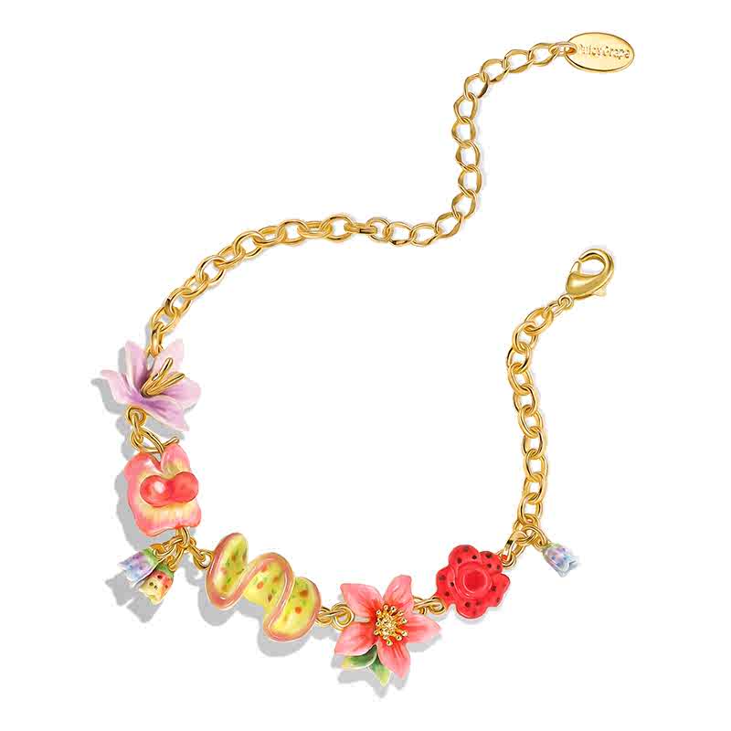 Flower Blossom Branch Enamel Chain Bracelet1