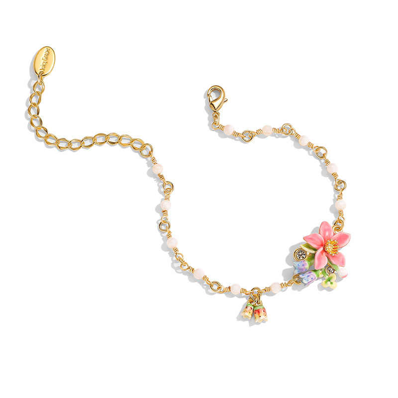 Flower Blossom Enamel Charm Chain Bracelet1