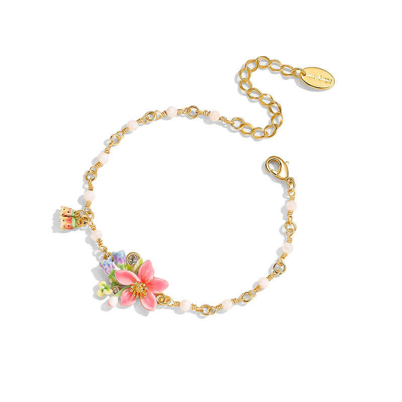 Flower Blossom Enamel Charm Chain Bracelet2