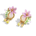 Purple Flower Branch Zircon Enamel Dangle Stud Earrings2