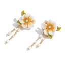 Jasmine Flower Leaf Enamel Tassel Stud Earrings2