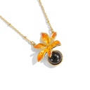 Orange Blossom Flower And Black Agate Enamel Pendant Necklace1