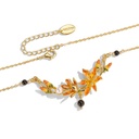 Orange Blossom Flower Branch And Black Agate Enamel Pendant Necklace2