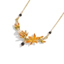 Orange Blossom Flower Branch And Black Agate Enamel Pendant Necklace1