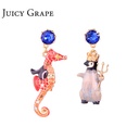 Penguin and Seahorse Enamel Asymmetrical Earrings